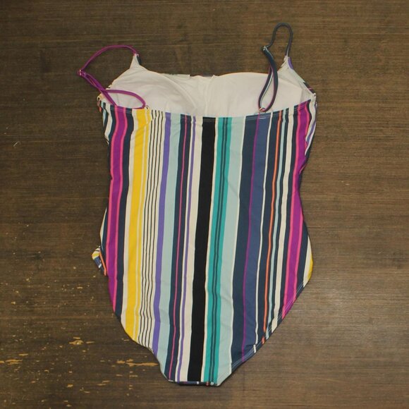 Anne Cole Womens Vintage Scoop Neck One Piece Swimsuit Barcode Stripe Blue 14 - Picture 2 of 6